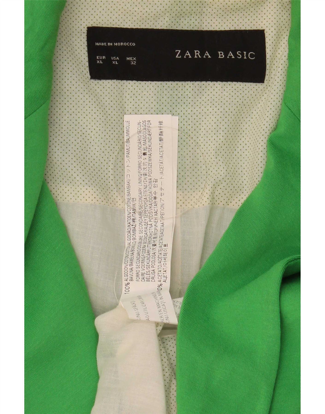 Zara Dame 1 Knap Blazer Jacket UK 18 XL Grøn Bomuld