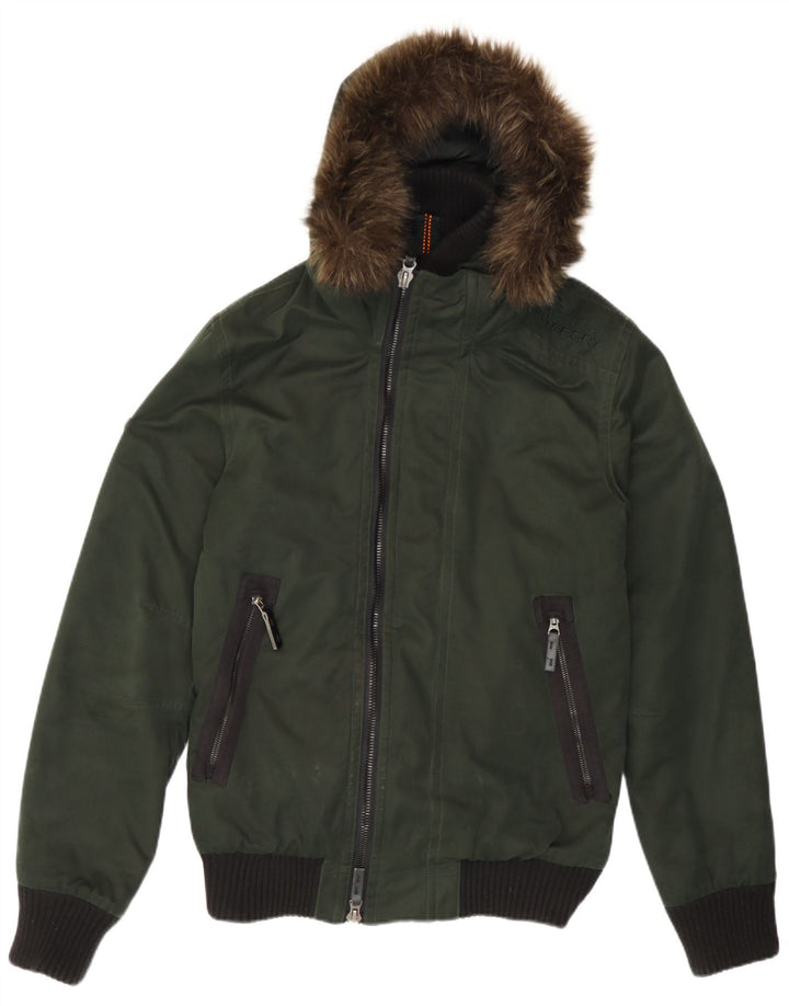 Superdry Bomberjakke med hætte til mænd UK 36 Small Green Colourblock Polyester