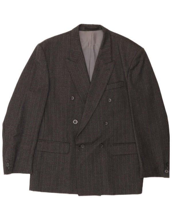 Vintage herre dobbeltradet blazerjakke EU 54 2XL grå nålestribet uld