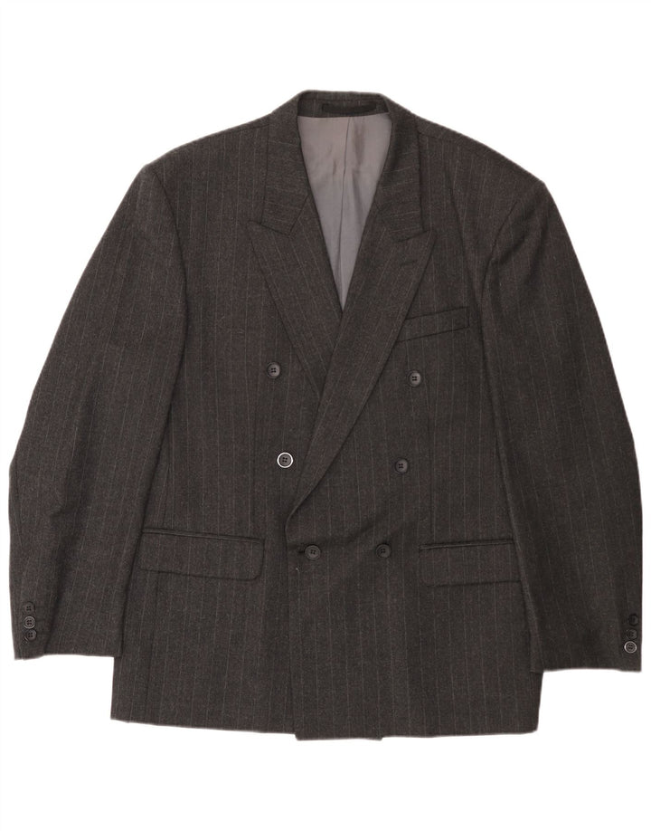 Vintage herre dobbeltradet blazerjakke EU 54 2XL grå nålestribet uld
