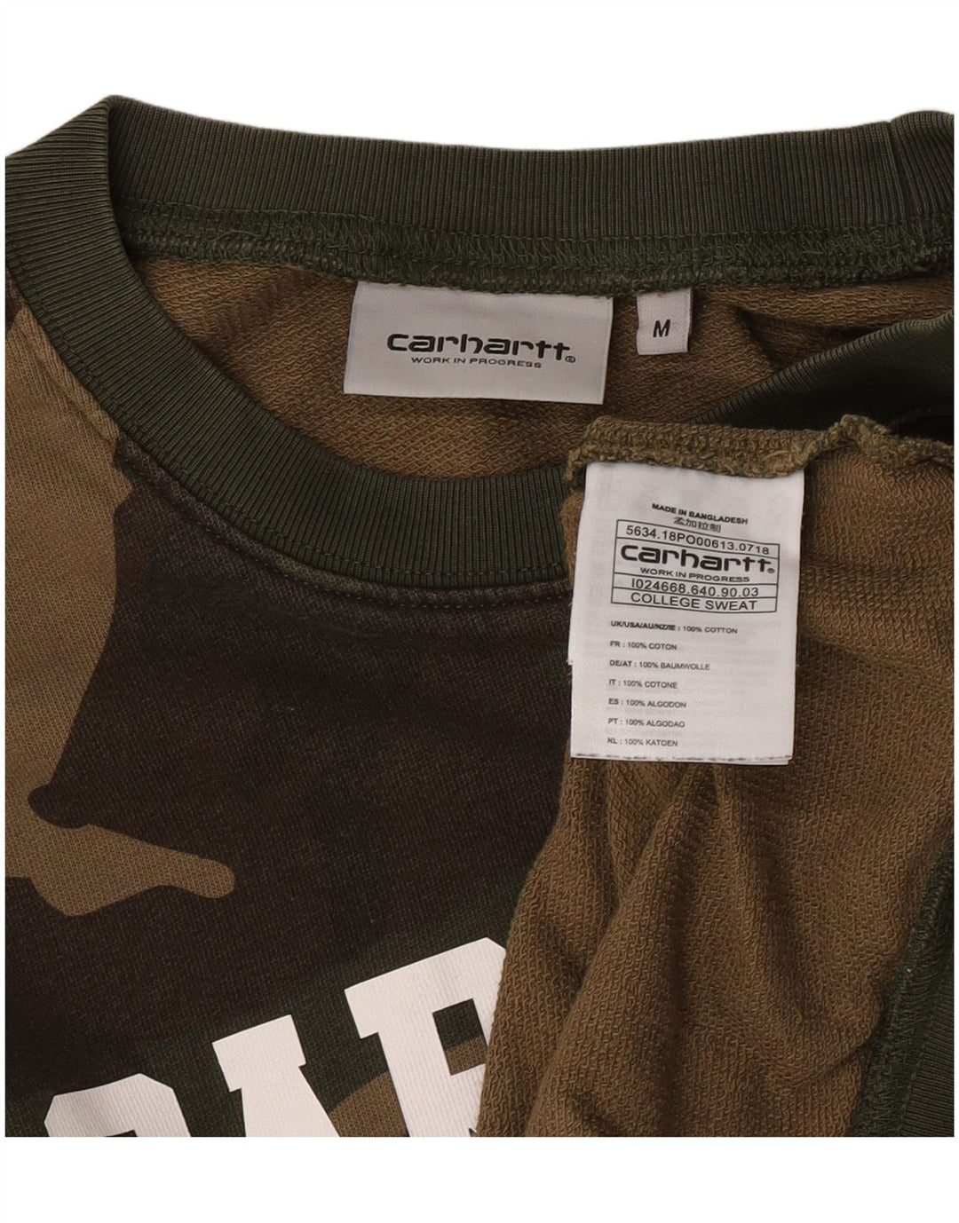 Carhartt Herre Grafisk Sweatshirt Jumper Medium Khaki Camouflage Bomuld