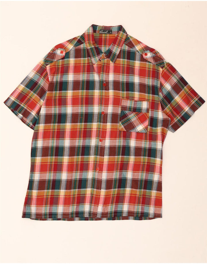 VINTAGE Herre Militær Kortærmet Skjorte IT 50 Medium Flerfarvet Plaid