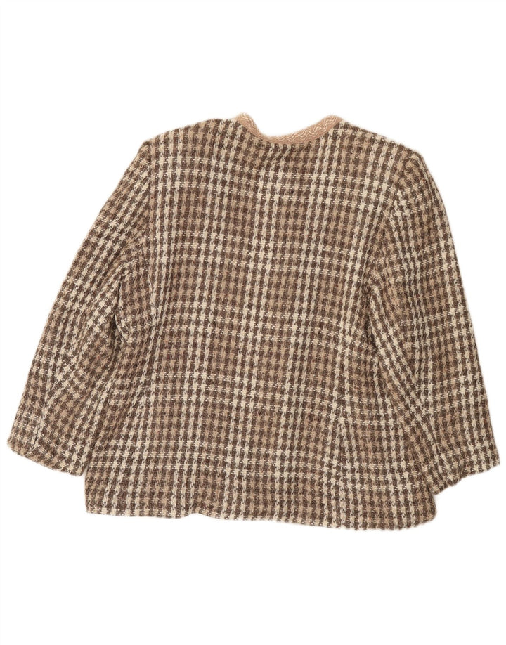 Vintage Dame 4-knaps Blazer Jacket IT 46 Stor Brun Houndstooth