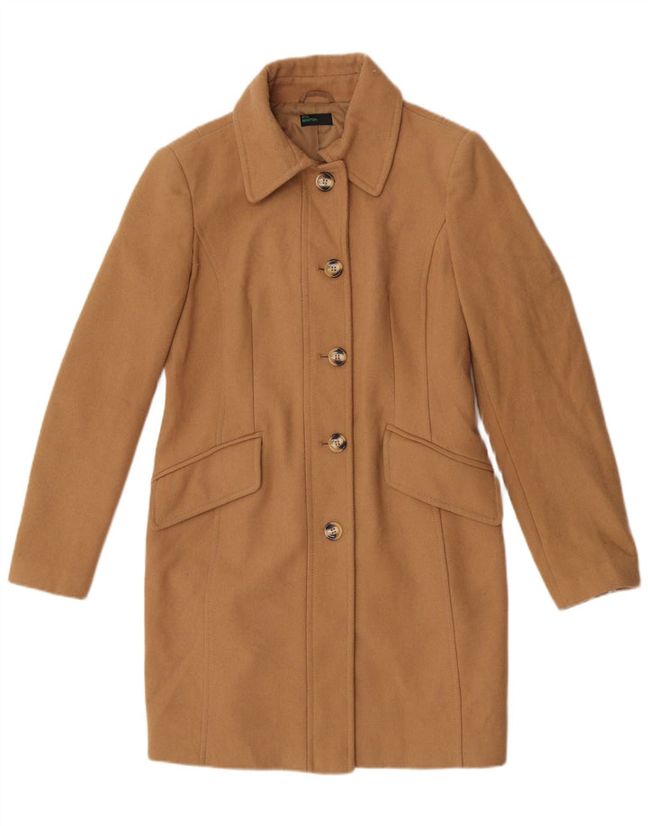 Benetton Dame Overfrakke UK 12 Medium Beige Uld