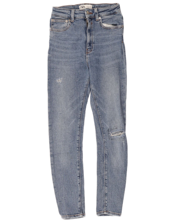 Zara Dame Distressed Skinny Jeans EU 36 XS W26 L26 Blå