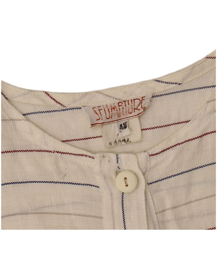Vintage Dame Ærmeløs Skift Kjole IT 42 Medium Off White Stribet