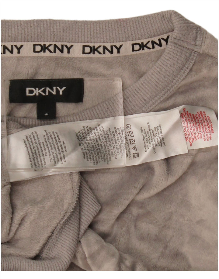 Dkny Womens Graphic Velour Sweatshirt Jumper UK 10 Small Grå Polyester