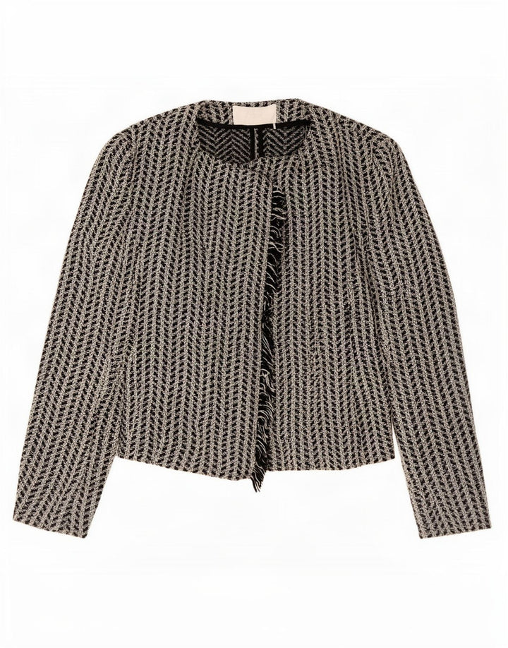Hugo Boss Dame Oversized Open Blazer Jacket UK 10 Small Black Geometric