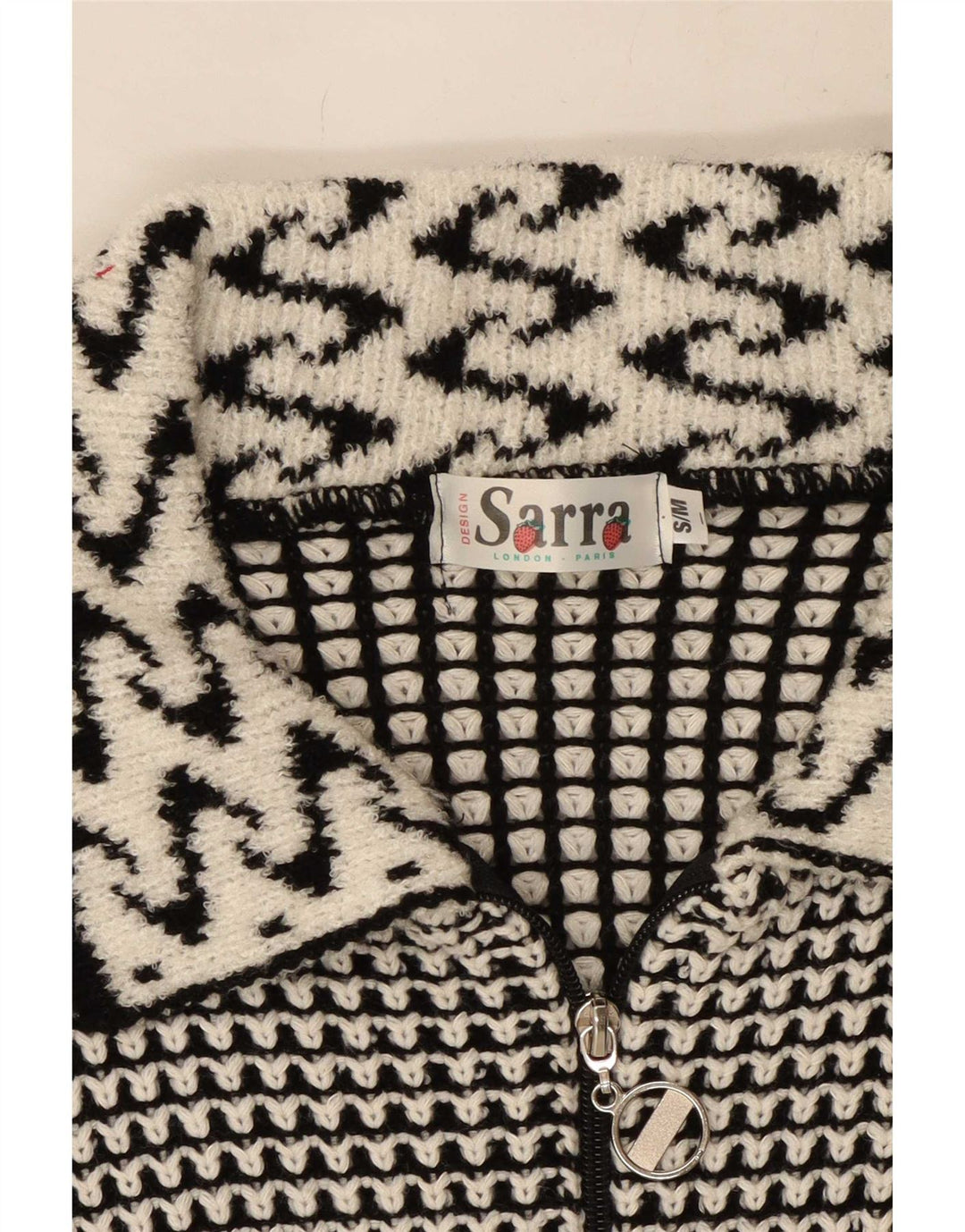 Vintage dame cardigan sweater UK 14 Medium Grey Geometric