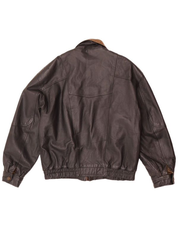 C&A Herre Bomber Læderjakke EU 48 Medium Sort