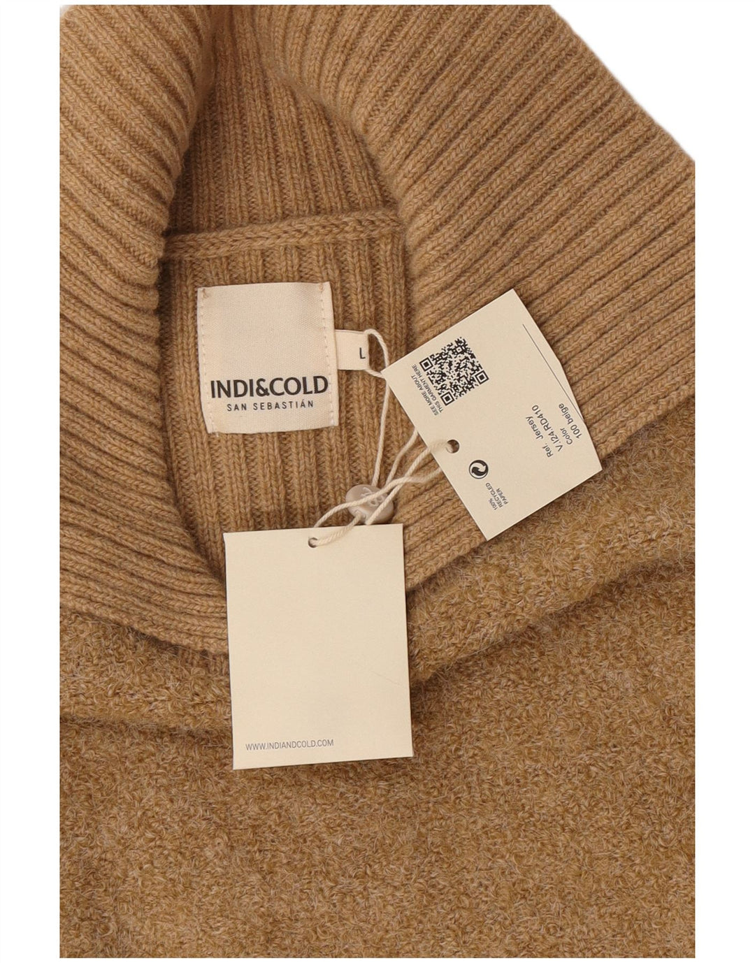 Indi & Cold Womens Oversized Polo Neck Jumper Sweater UK16 Stor Beige Uld