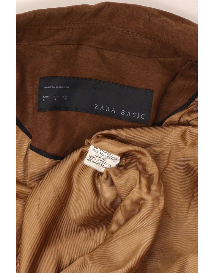 Zara Dame 1 Knap Blazer Jacket UK 14 Stor Brun Polyester