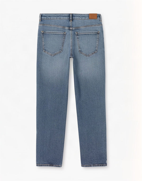 Zara Dame Distressed Straight Jeans EU 44 XL W34 L28 Blå Bomuld