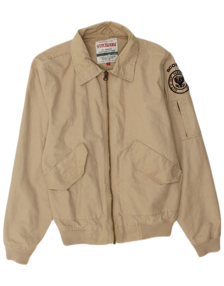 SCOTCH & SODA Grafisk bomberjakke til mænd UK 36 Lille beige bomuld