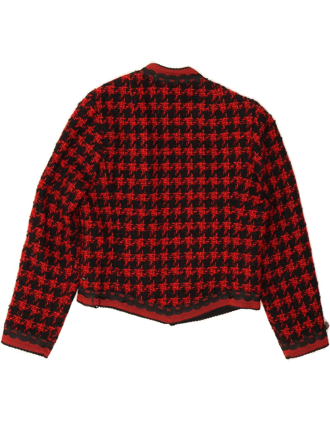 HELENE STRABER Womens Crop Open Blazer Jacket EU 38 Medium Red Houndstooth Vintage Helene Straber and Second-Hand Helene Straber from Messina Hembry 