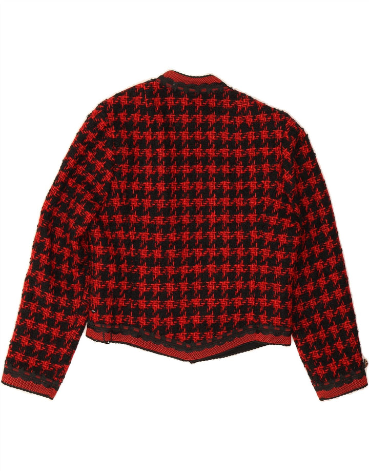 HELENE STRABER Womens Crop Open Blazer Jacket EU 38 Medium Red Houndstooth Vintage Helene Straber and Second-Hand Helene Straber from Messina Hembry 