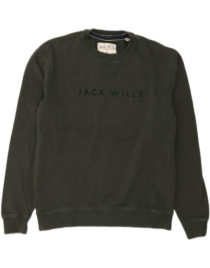 JACK WILLS Mens Graphic Sweatshirt Jumper Medium Khaki Cotton