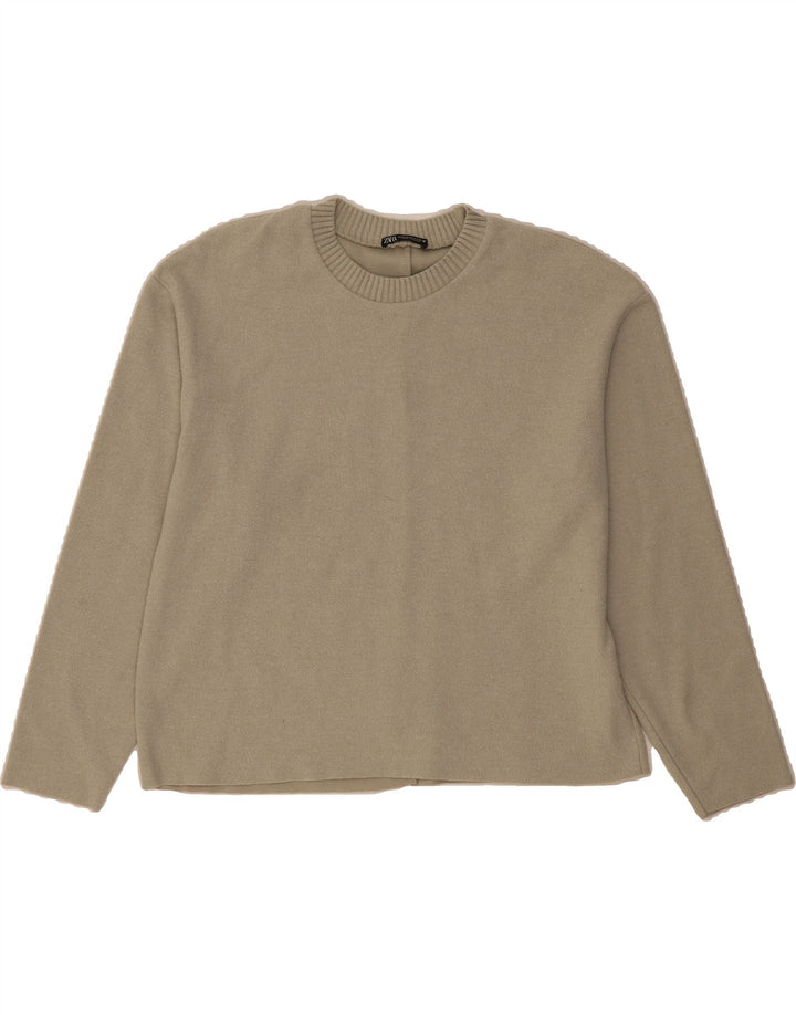 ZARA Womens Crew Neck Jumper Sweater UK 14 Medium Beige Polyester Vintage Zara and Second-Hand Zara from Messina Hembry 