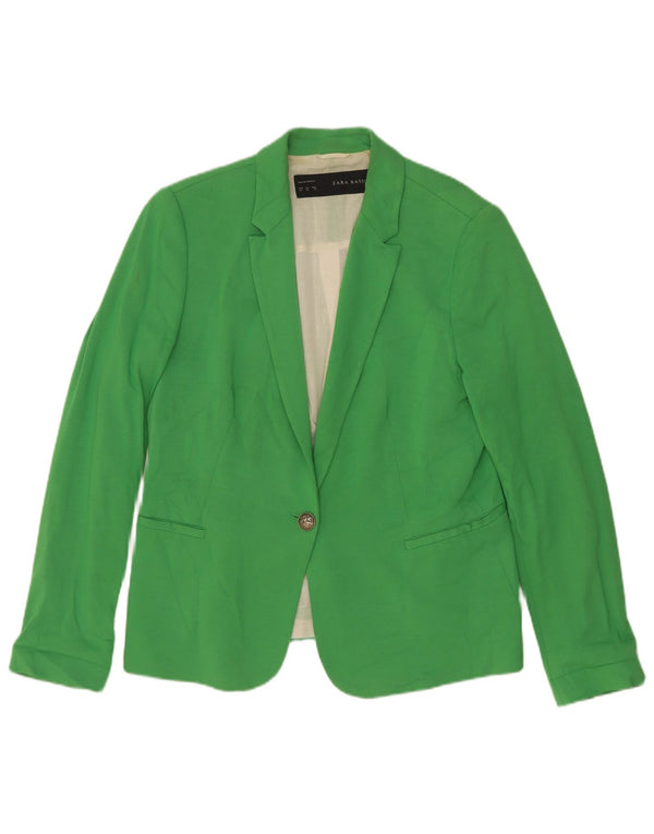 Zara Dame 1 Knap Blazer Jacket UK 18 XL Grøn Bomuld