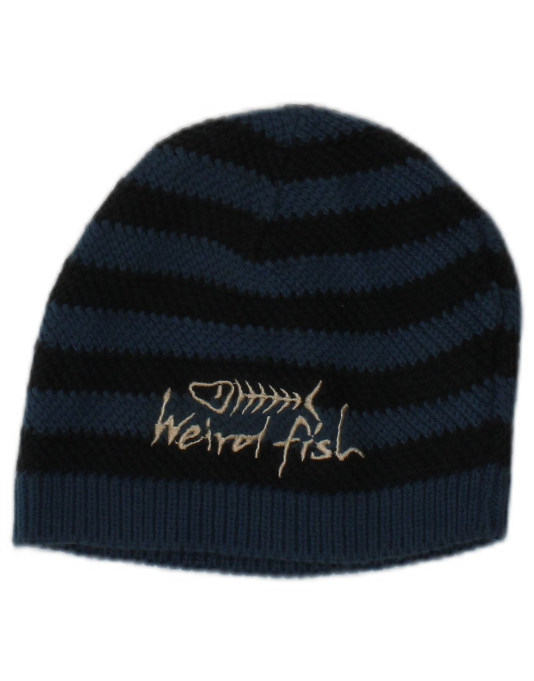Weird Fish Dame Grafisk Strik Beanie Hat One Size Marineblå Stribet