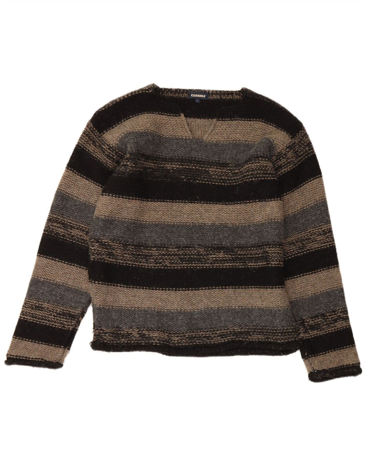 Carrera herre v-hals sweater stor flerfarvet stribet akryl