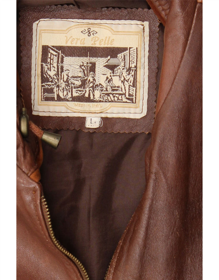 Vintage Herre Læder Gilet UK 40 Stor Brun Læder