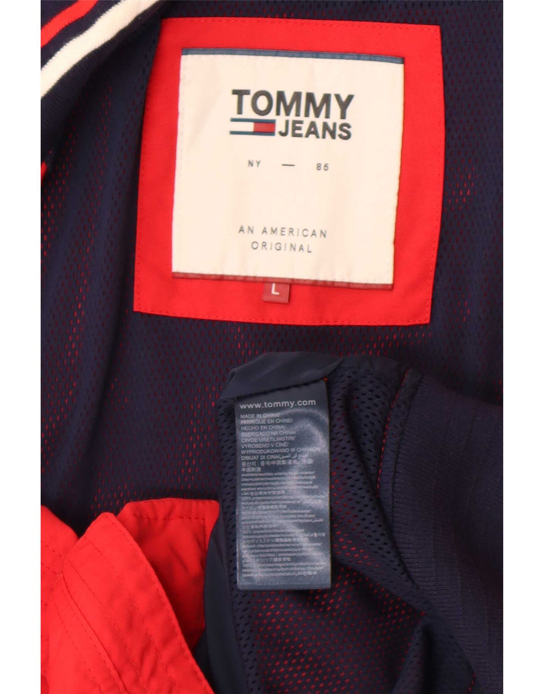 Tommy Hilfiger Herre Bomber Jacket UK 40 Large Red Colourblock Polyamid