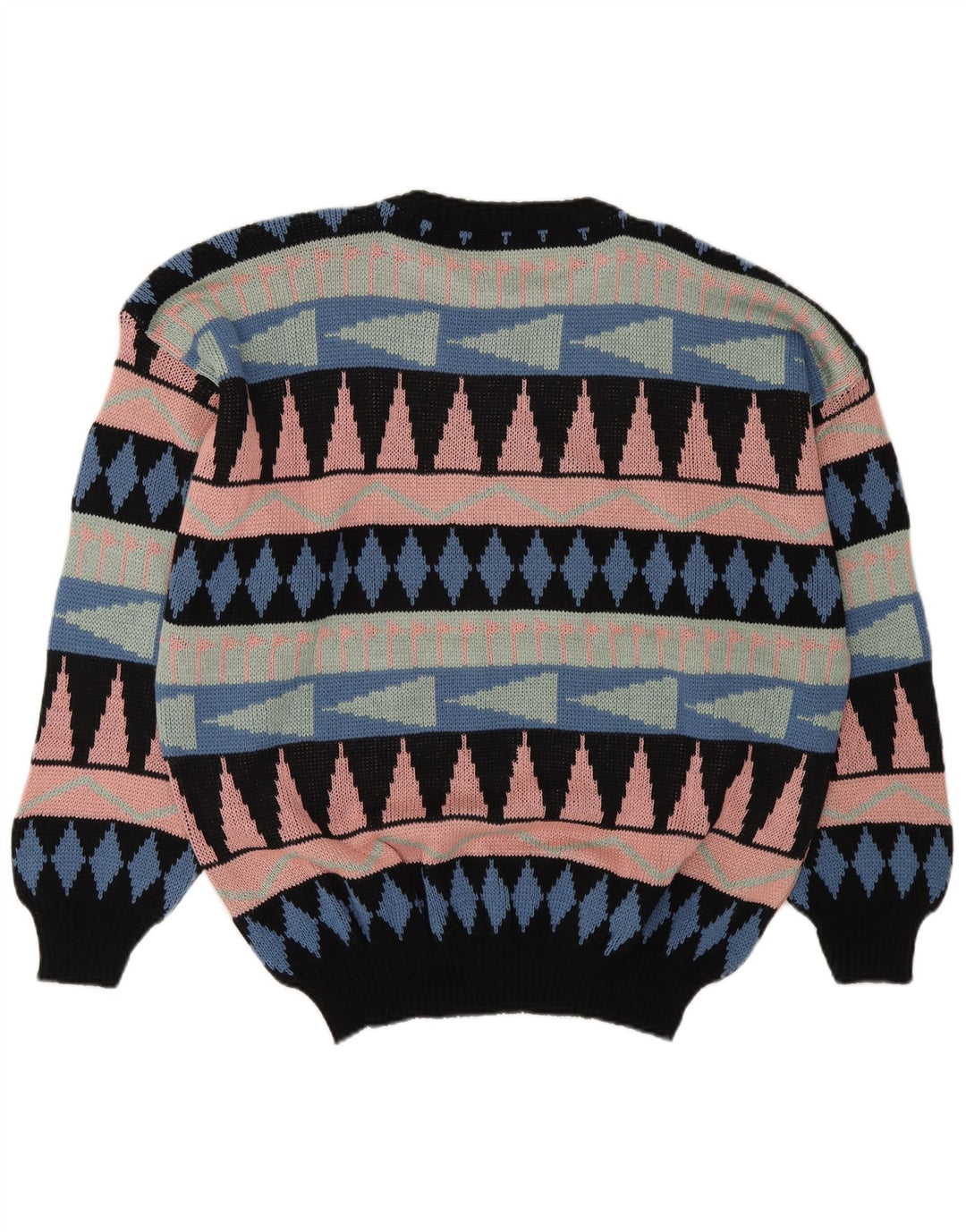 Vintage herre rund hals sweater stor flerfarvet geometrisk akryl