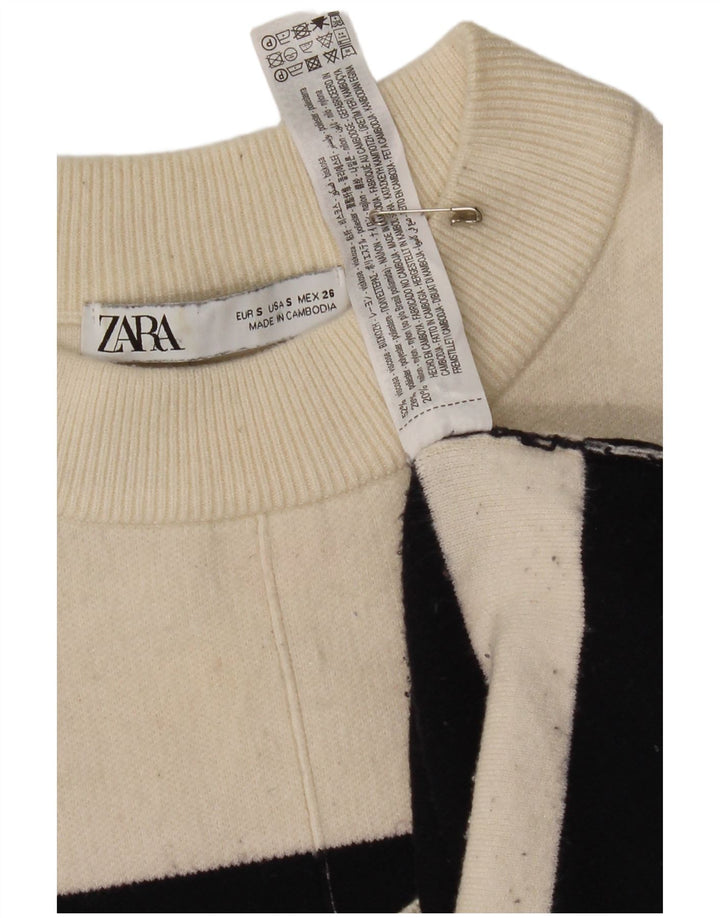 Zara Dame Oversized Crew Neck Jumper Sweater UK 10 Small White Striped