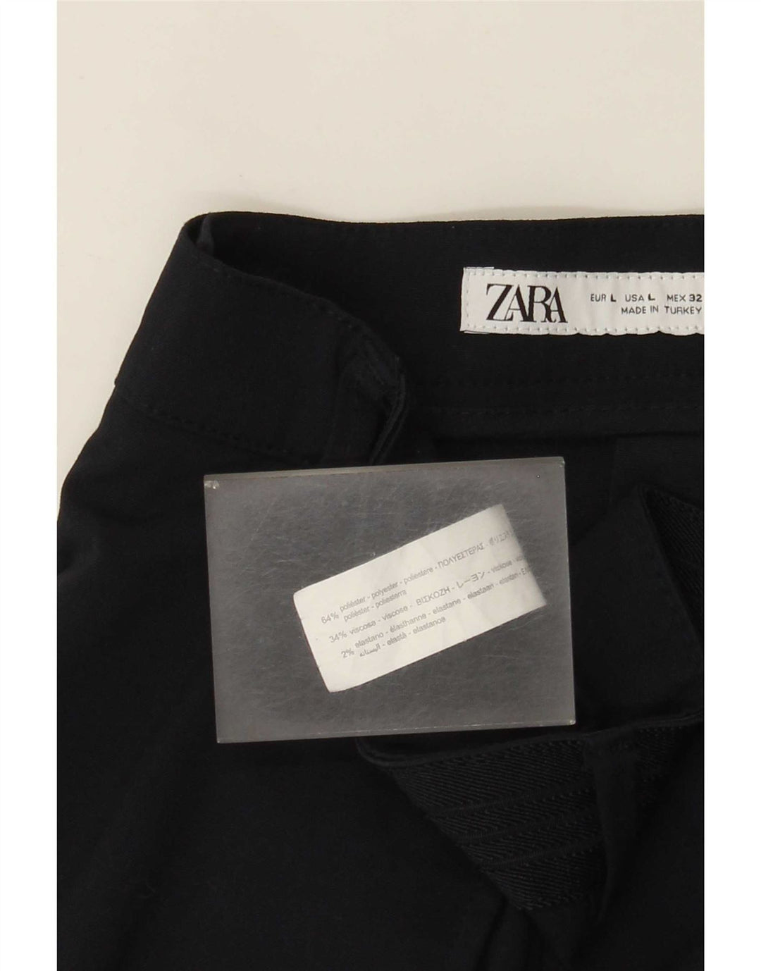Zara Dame Slim Chino Bukser Large W34 L29 Navy Blue Polyester