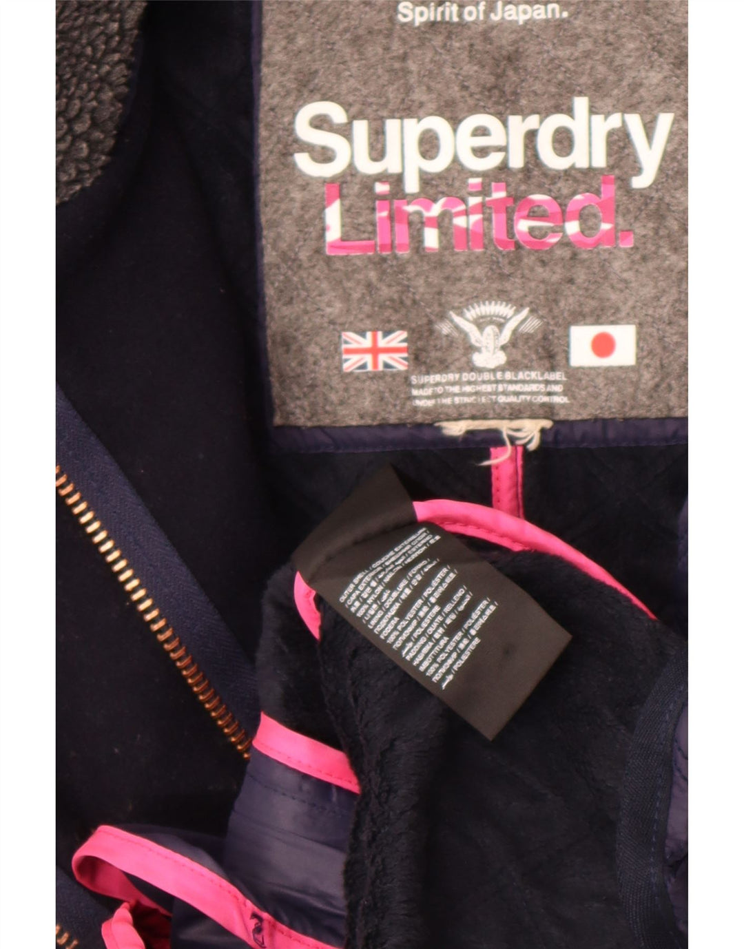 Superdry Quiltet jakke til kvinder UK 14 Medium Navy Blue Colourblock Nylon