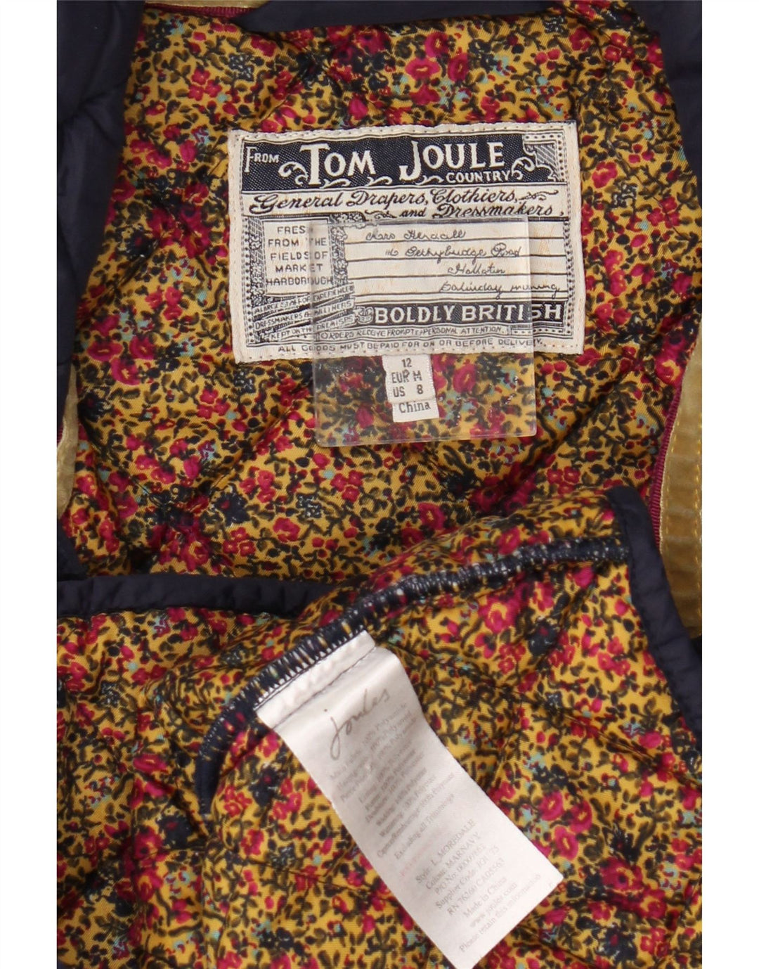 Tom Joule Quiltet jakke til kvinder UK 12 Mellem marineblå polyamid