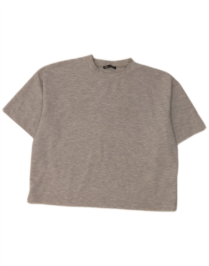 Zara Dame T-Shirt Top UK 16 Large Grå Flecked Polyester