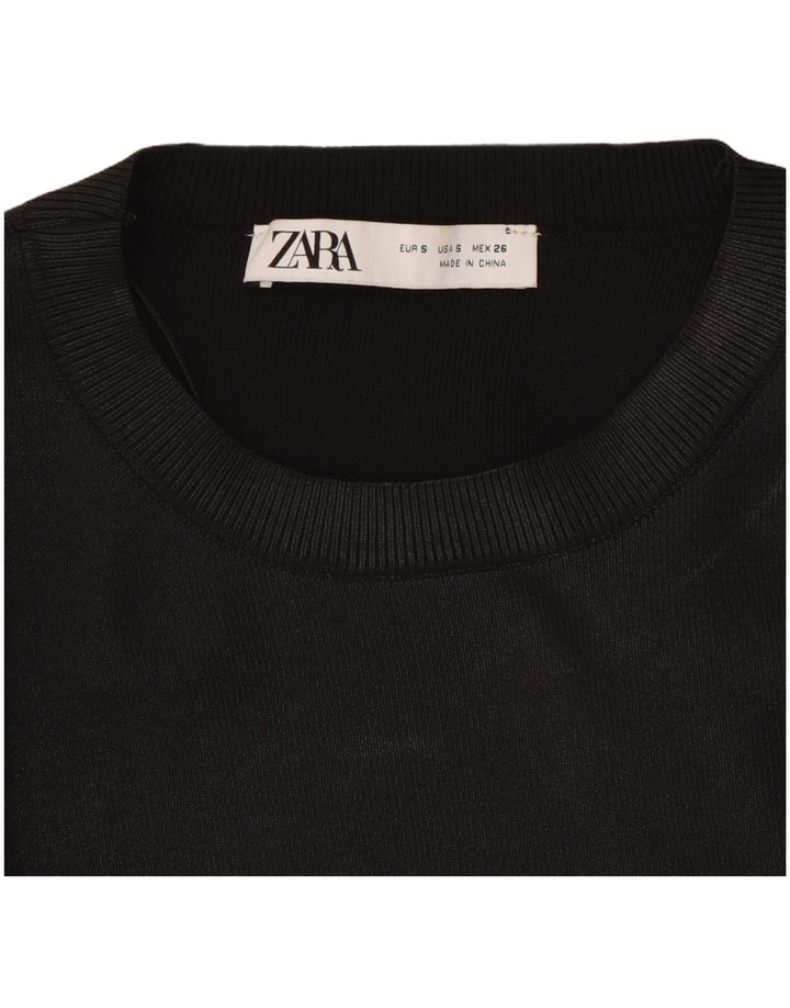 Zara Womens Crop Crew Neck Jumper Sweater UK 8 Small Black