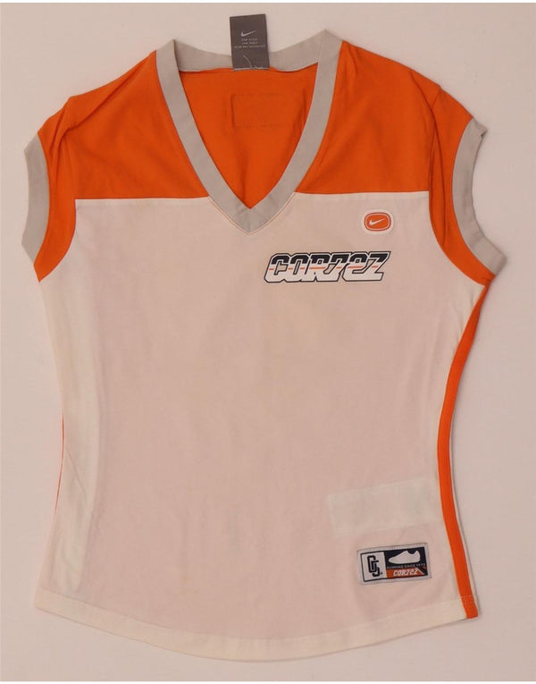 Nike Womens Cor72z Graphic T-Shirt Top UK 12 Medium Orange Cotton