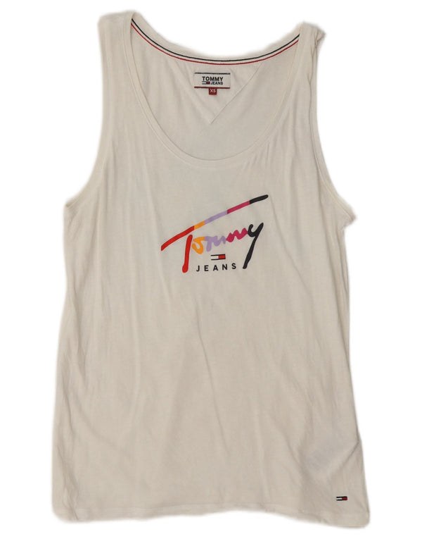 Tommy Hilfiger Kvinder Grafisk Vest Top UK 6 XS Hvid Bomuld