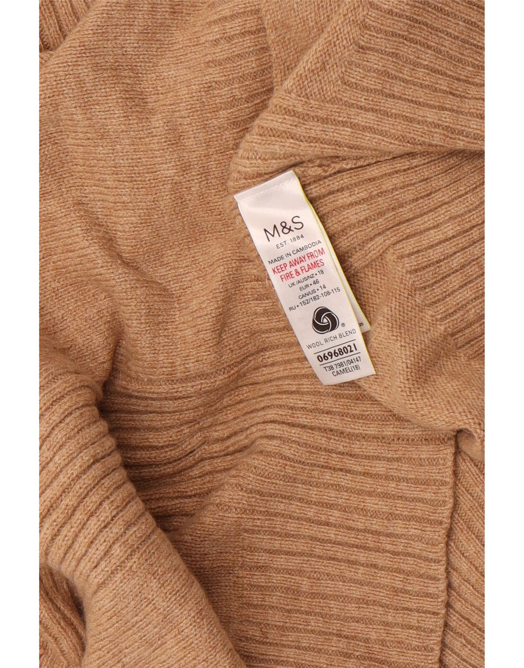 Marks & Spencer Dame Rullehals Sweater UK 18 XL Beige Uld