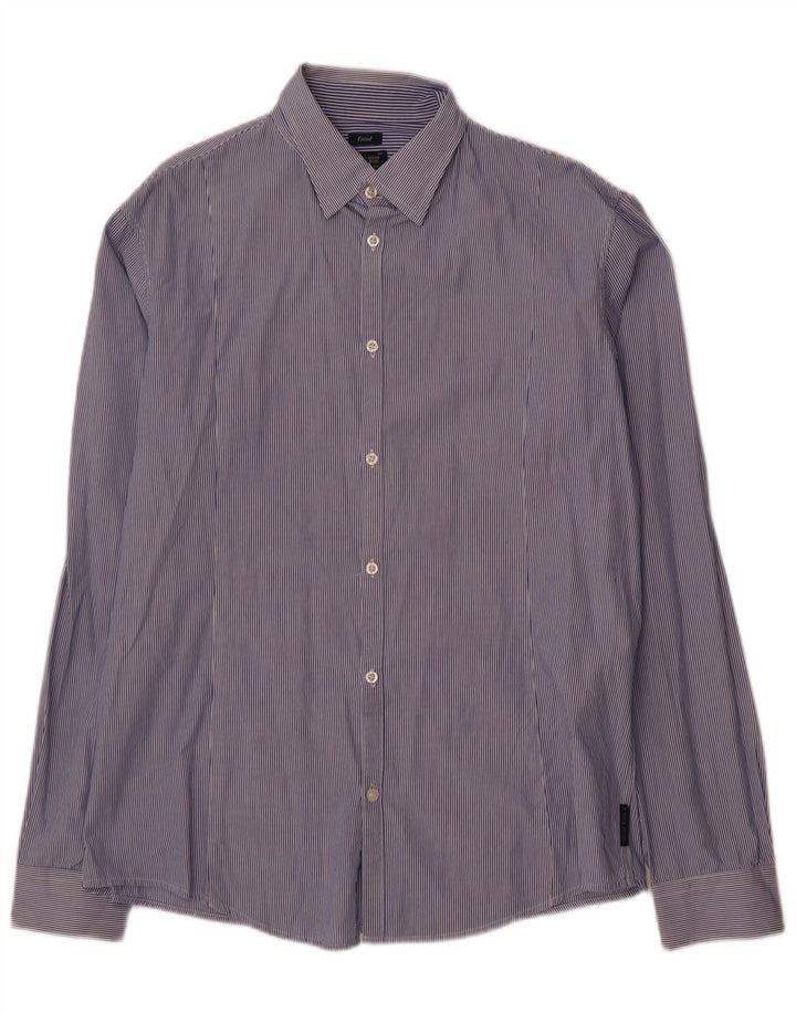 Armani Jeans Herre Fitted Shirt 2XL Blå nålestribet bomuld