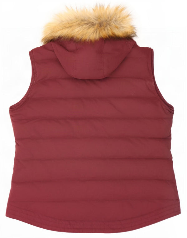 Fat Face Dame Hætte Polstret Gilet UK 18 XL Burgundy Polyester