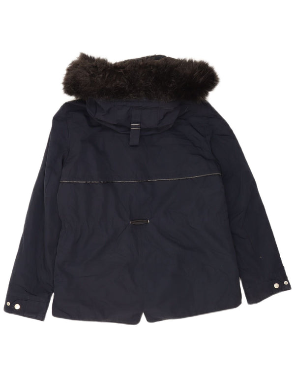 Zara Dame Hooded Parka Jacket UK 14 Medium Navy Blue