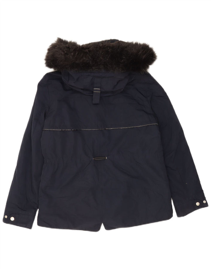 Zara Dame Hooded Parka Jacket UK 14 Medium Navy Blue
