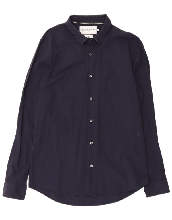 Calvin Klein Jeans Herre Slim Fit skjorte XL marineblå bomuld