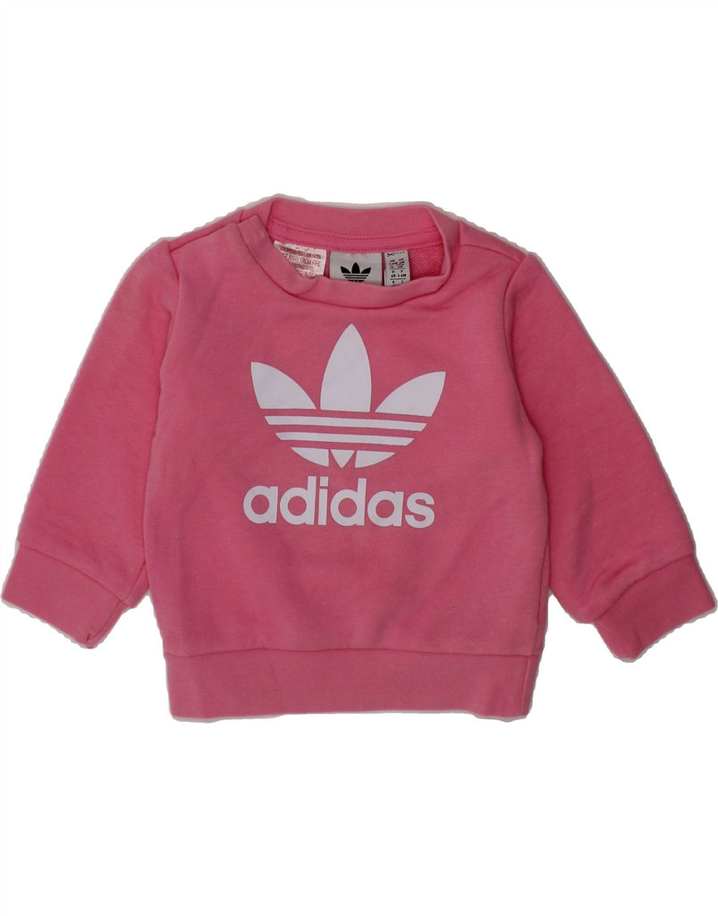 ADIDAS Baby Girls Graphic Sweatshirt Jumper 3-6 Months Pink Cotton Vintage Adidas and Second-Hand Adidas from Messina Hembry 