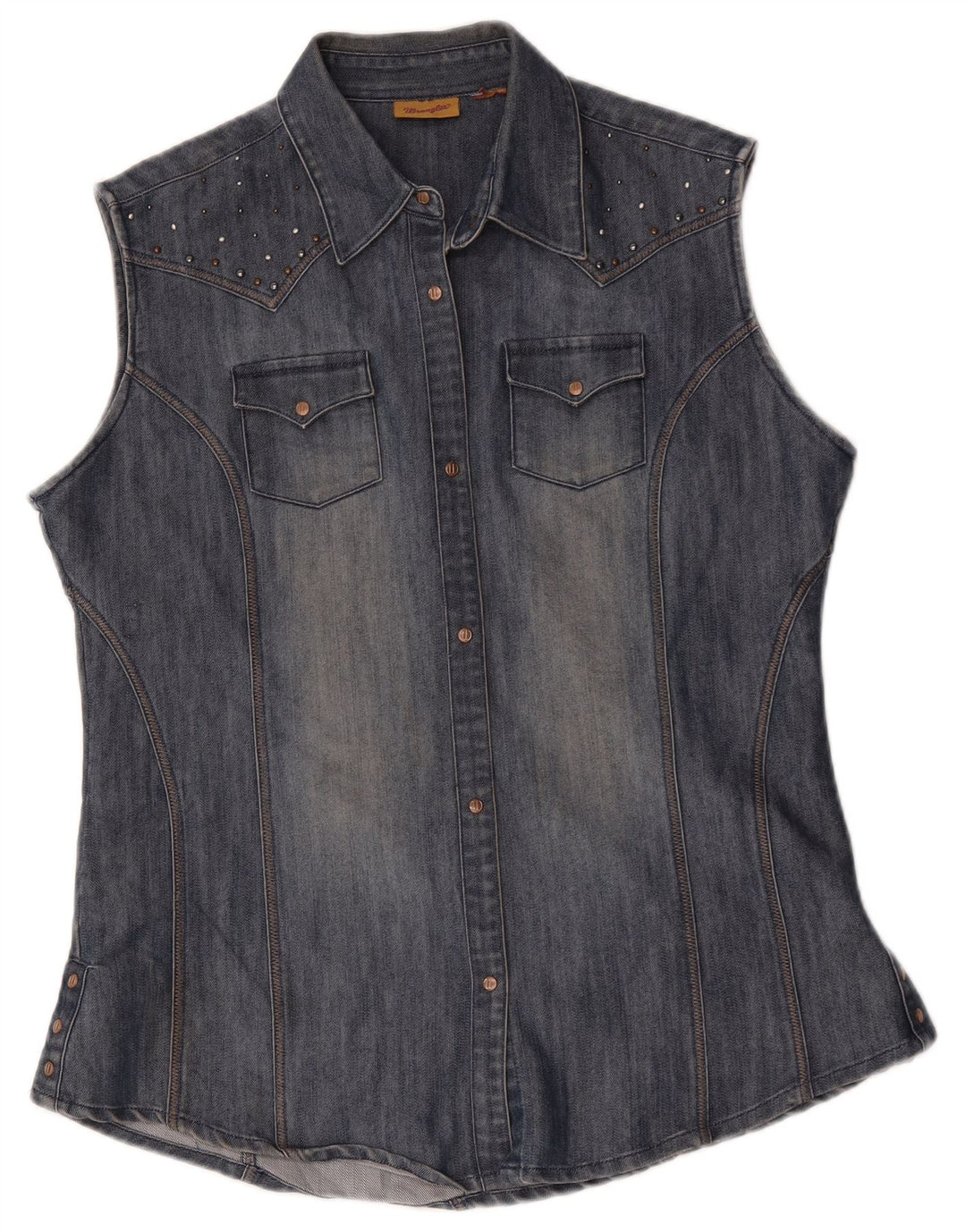 Wrangler Dame ærmeløs denim skjorte UK 16 Large Blue