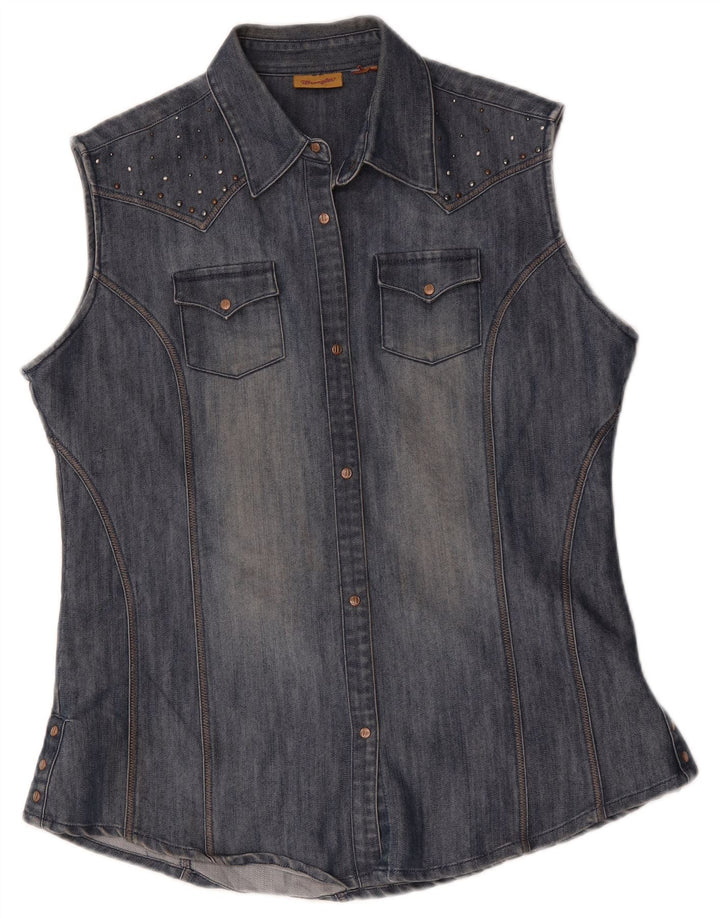 Wrangler Dame ærmeløs denim skjorte UK 16 Large Blue