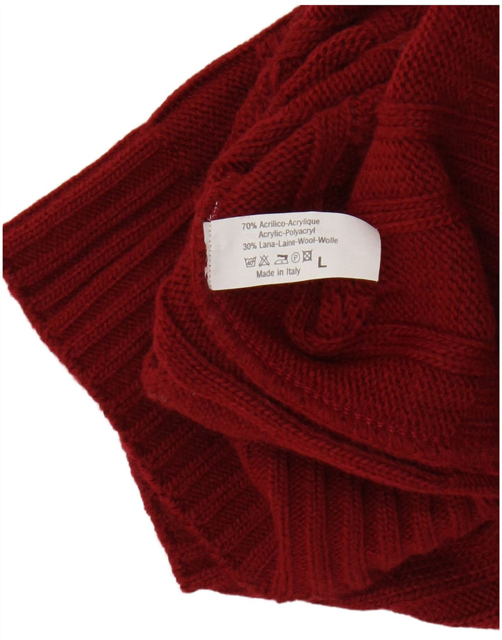 VINTAGE Dame Roll Neck Jumper Sweater UK 14 Stor Rød Akryl