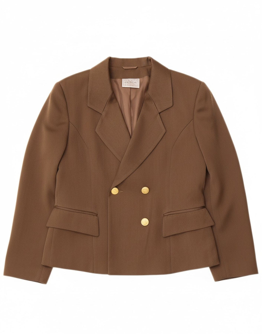 VINTAGE Womens Double Breasted Blazer Jacket UK 12 Medium  Brown Polyester