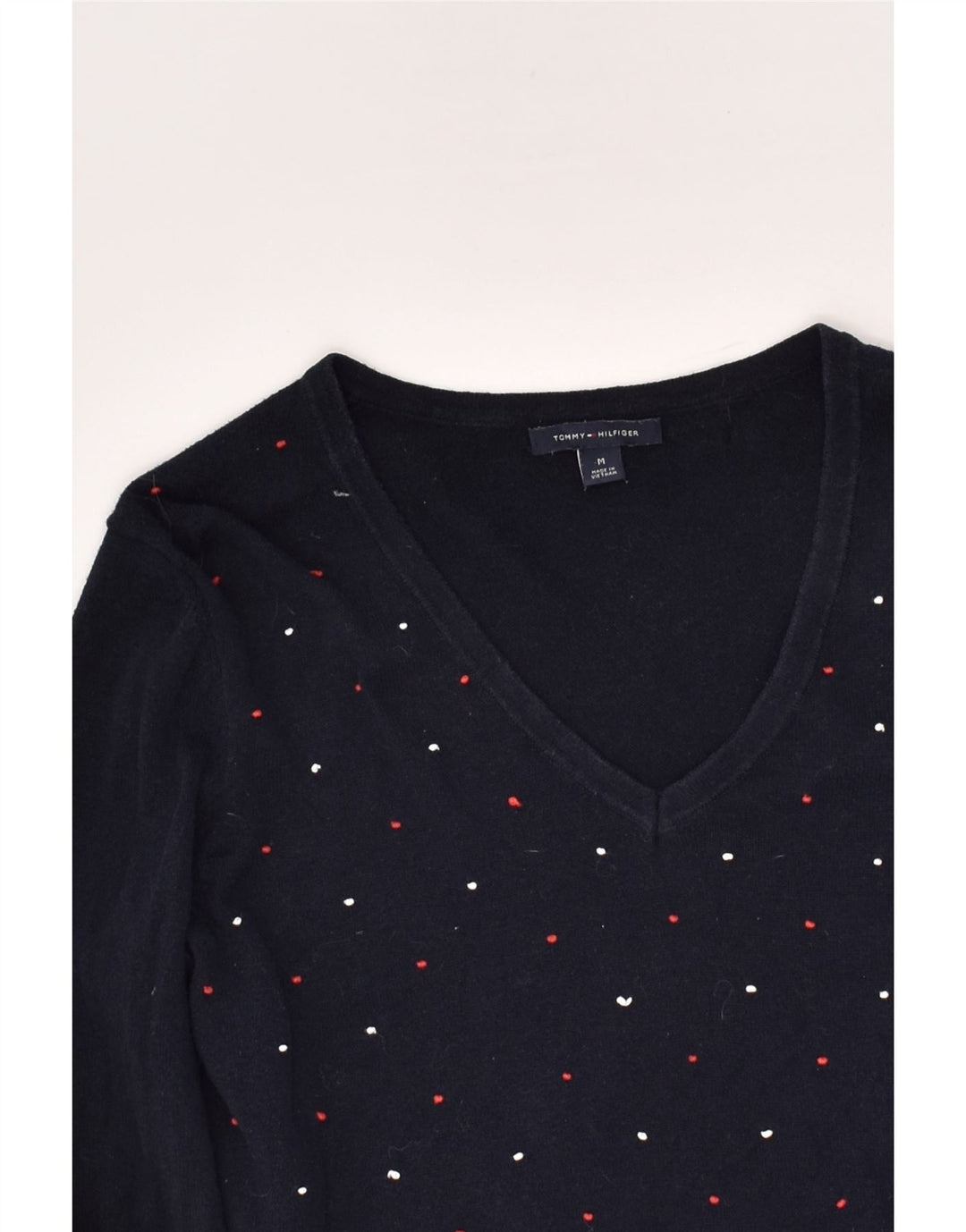 TOMMY HILFIGER Womens V-Neck Jumper Sweater UK 12 Medium Navy Blue | Vintage Tommy Hilfiger | Thrift | Second-Hand Tommy Hilfiger | Used Clothing | Messina Hembry 