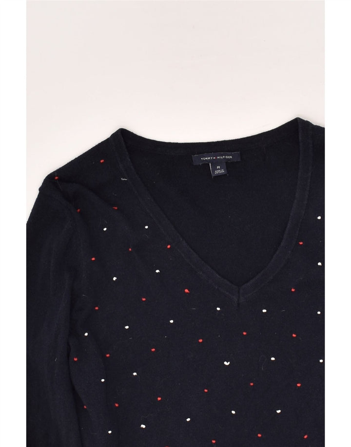 TOMMY HILFIGER Womens V-Neck Jumper Sweater UK 12 Medium Navy Blue | Vintage Tommy Hilfiger | Thrift | Second-Hand Tommy Hilfiger | Used Clothing | Messina Hembry 