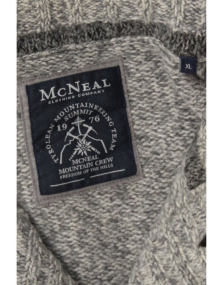 McNeal Herre Cardigan Sweater XL Grå Flecked Lammeuld